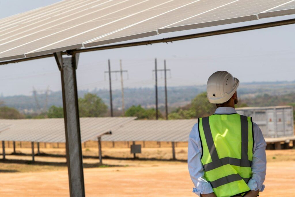 Engineer inspecting a solar installation